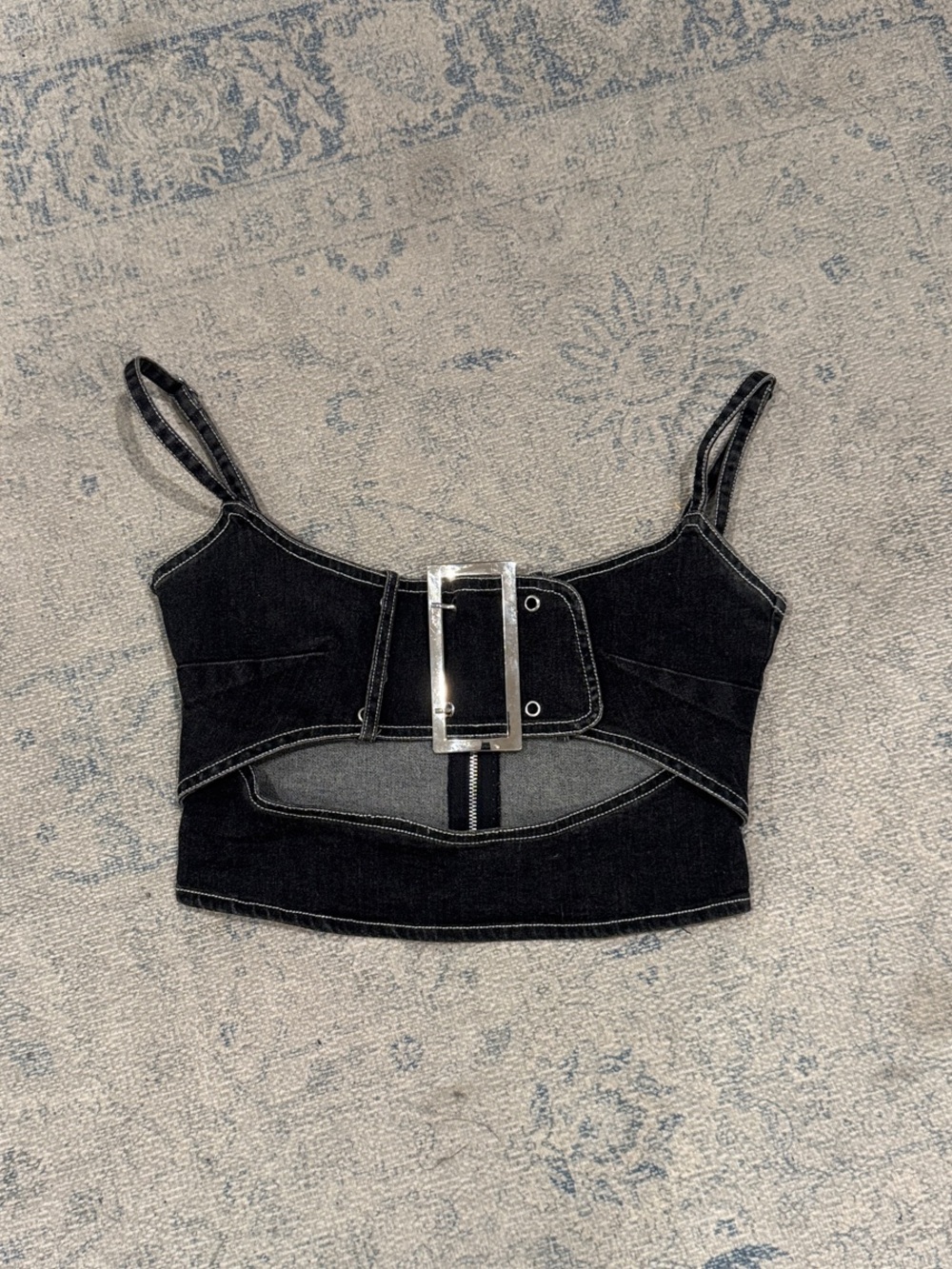 Outcast Black Denim Buckle Cutout Crop Top